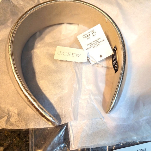 NWT🤩 J. CREW 💌🩶ROSSI PUFFED HEADBAND: SILVER MIRROR🩶💌 ⭐ METALLIC LEATHER!⭐ - Picture 1 of 8